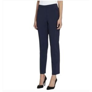 NWT Tahari ASL Albert Slim Leg Trouser Pants Navy Blue Pleat Front Size 10